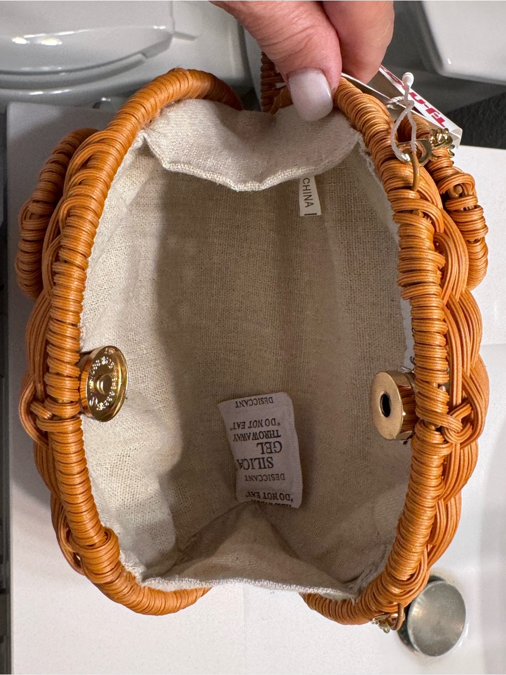 Tommy Bahama Woven Elephant Mini Crossbody in Tan with Gold Chain - Picture 6 of 6
